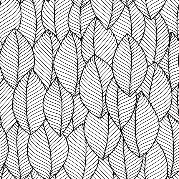 Seamless doodle  leaves pattern for coloring book.  - Vetor, Imagem
