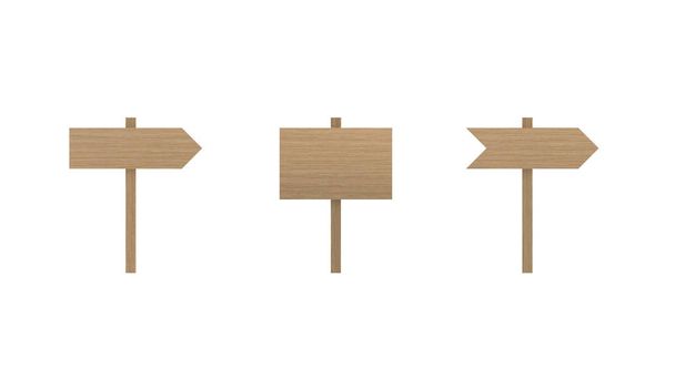 Panneaux en bois mis isolé sur fond blanc avec chemin de coupe. Panneaux routiers en bois
. - Photo, image