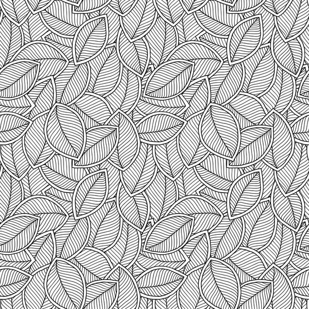 Seamless doodle  leaves pattern for coloring book.  - Vector, imagen