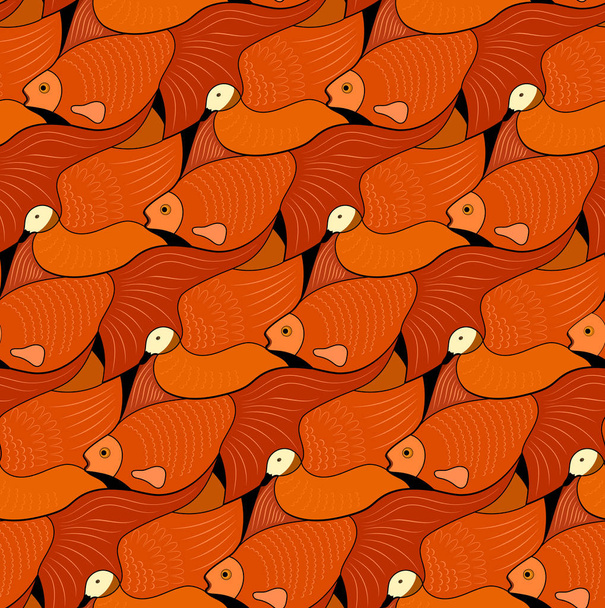 Motif sans couture avec poisson doré et canard roux dans le style Esher, tessellation
. - Vecteur, image