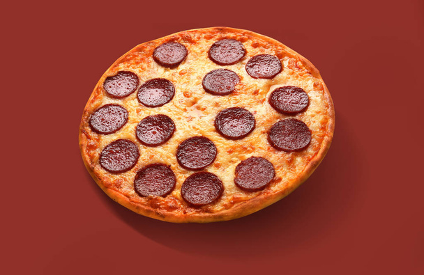 Smaczna Pizza Pepperoni na kolorowym tle - Zdjęcie, obraz