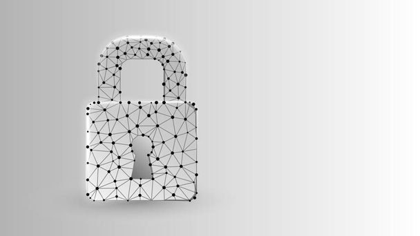 Locked padlock. Origami raster illustration consisting of points, lines, and shapes. - Photo, Image