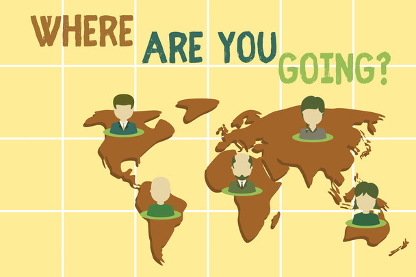 Κείμενο γραφής λέξεων πού θα κάνεις ερώτηση; Επιχειρηματική έννοια για να ρωτήσετε κάποιον τον προορισμό που κατευθύνεται προς τη σύνδεση πολυεθνικά άτομα σε όλο τον κόσμο. Χάρτης παγκόσμιας επιχειρηματικής γης. - Φωτογραφία, εικόνα