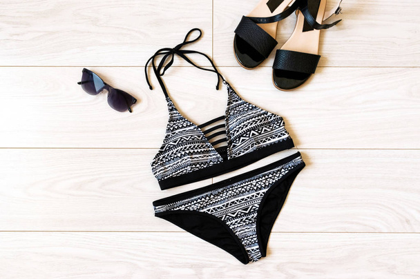 summer flat lay with swimsuit - Foto, Imagen