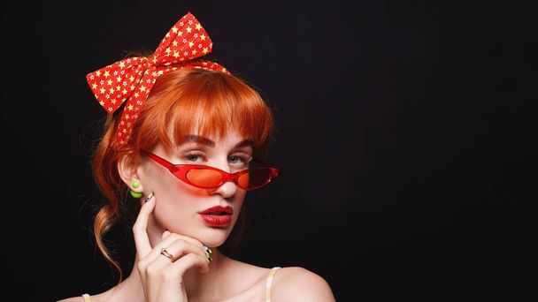 sexy young girl in retro glasses - 写真・画像