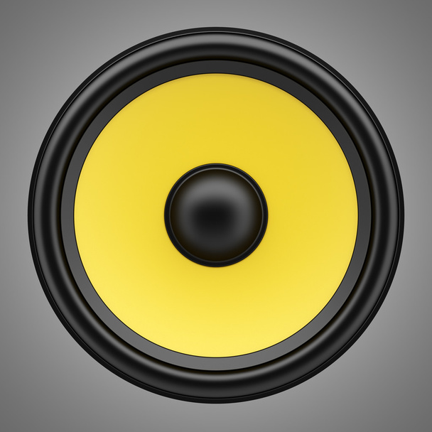yellow loudspeaker isolated on gray background - Φωτογραφία, εικόνα