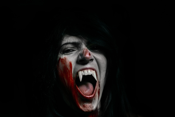 Halloween Vampire Beautiful Woman over black - Photo, Image