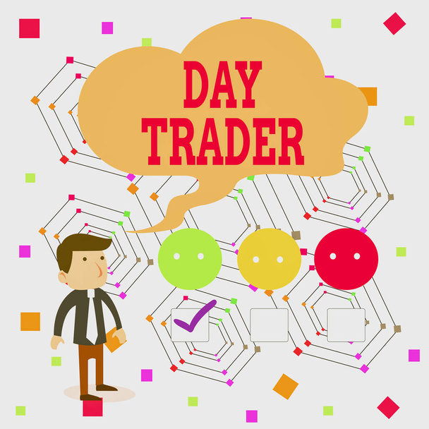 Handwriting text Day Trader. Concept meaning A demonstrating that buy and sell financial instrument within the day White Male Questionnaire Survey Choice Checklist Satisfaction Green Tick. - Photo, Image