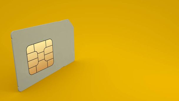 SIM karta izolovaná na žlutém pozadí. 3D ilustrace - Fotografie, Obrázek
