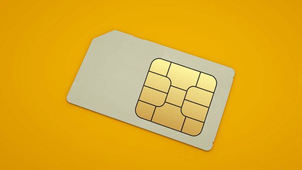 Scheda SIM isolata su sfondo giallo. Illustrazione 3d
 - Foto, immagini