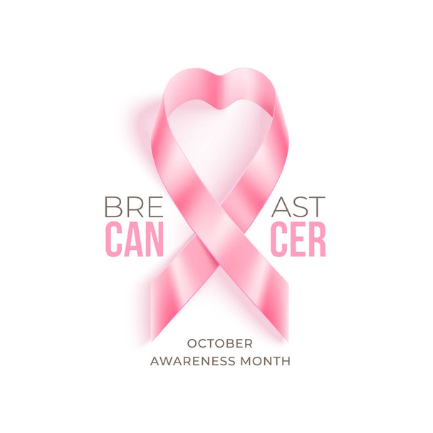 Breast cancer awareness month vector banner with pink ribbon and rose - ベクター画像