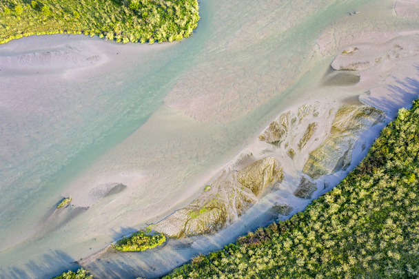 shallow and sandy river aerial view - 写真・画像
