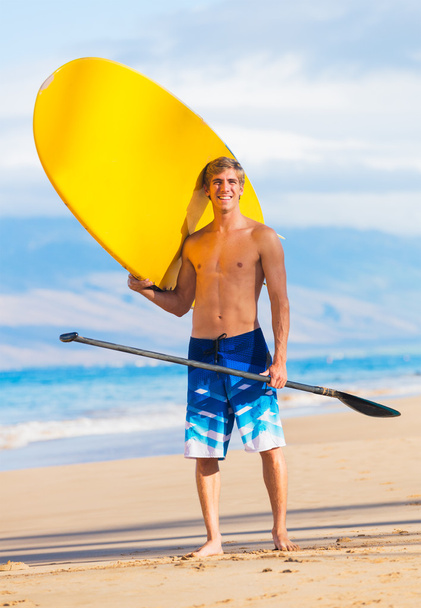 Man with Stand Up Paddle Board - Fotoğraf, Görsel