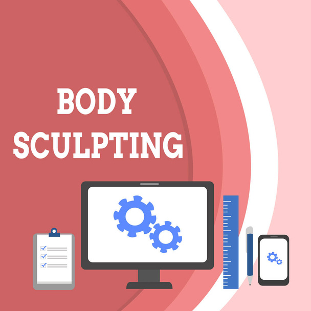 Käsitteellinen käsin kirjoittaminen osoittaa Body Sculpting. Business valokuva teksti toimintaa lisätä kehon s on näkyvissä lihaskuntoa Business Concept PC Monitor Mobile Device leikepöydälle hallitsija
. - Valokuva, kuva