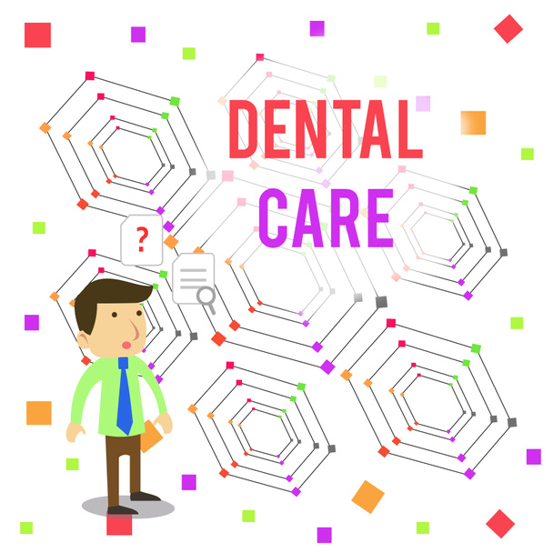 Word writing text Dental Care. Business concept for maintenance of healthy teeth or to keep it clean for future Young Male Businessman Office Worker Standing Searching Problem Solution. - Photo, Image
