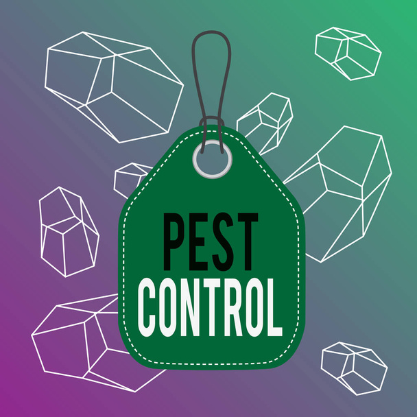 Word writing text Pest Control. Business concept for Killing destructive insects that attacks crops and livestock Empty tag blank space colorful background label rectangle attached string. - Photo, Image