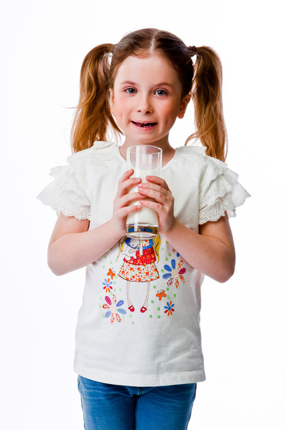 Girl with milk - Фото, изображение