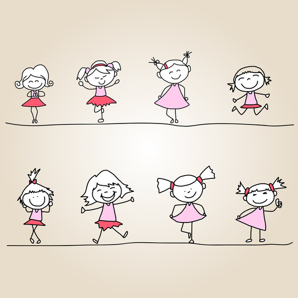 Dibujo a mano niñas felices
 - Vector, Imagen