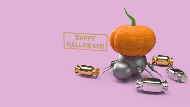 3d rendering pumpkin on pink background for halloween concept. - Photo, Image