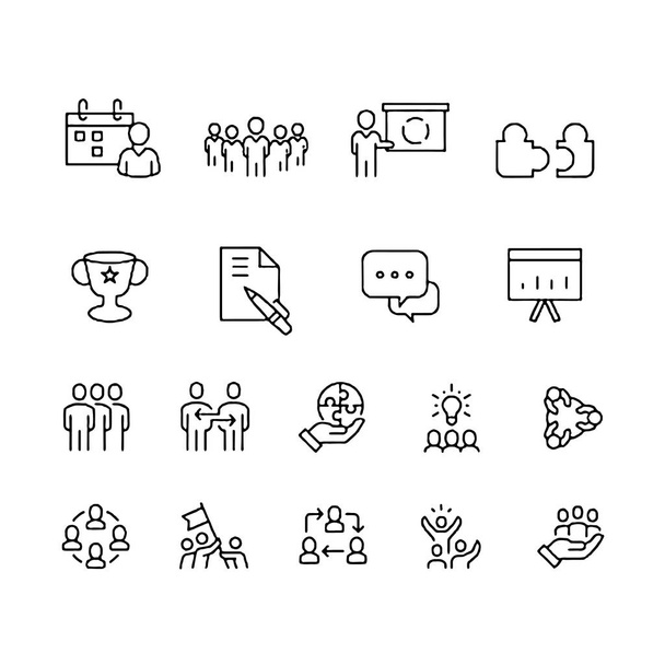 conjunto de iconos de la reunión, tales como grupo, equipo, personas, conferencia, líder, discusión
 - Vector, imagen