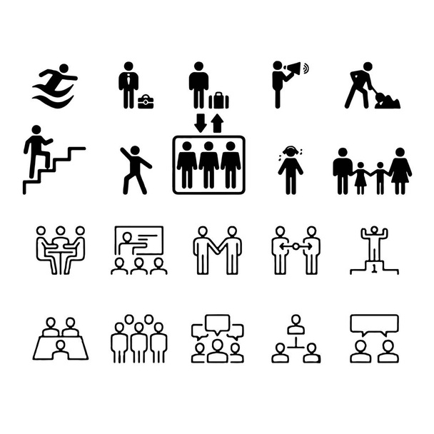 набір іконок зустрічей, таких як група, команда, люди, конференція, лідер, обговорення
 - Вектор, зображення