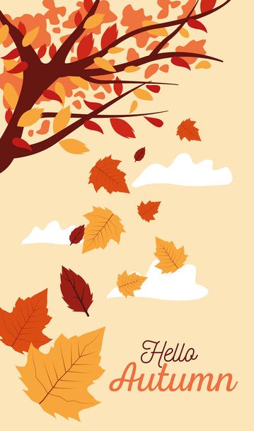 hola otoño temporada escena con árbol y hojas
 - Vector, Imagen