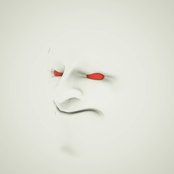 three-dimensional face on a white background. 3d rendering illus - Fotoğraf, Görsel