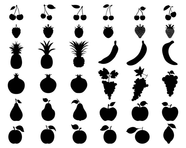Silhouette nere di frutta, set di icone vettoriali per web e mobile
 - Vettoriali, immagini