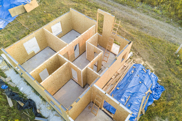 Výstavba nového a moderního modulárního domu. Zdi vyrobené z co - Fotografie, Obrázek