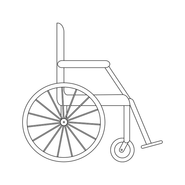カラーブック。空の車椅子の輪郭シルエット。病気や障害の場合の障害者のための輸送、医療支援機器。ベクトルアイコンイラスト、分離、白背景 - ベクター画像