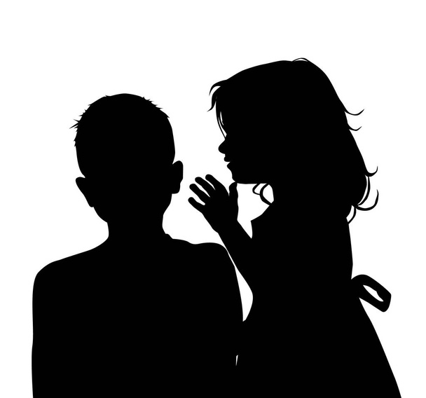 Brother and sister silhouette. Secret. Whisper quietly in your ear. Vector illustration - Vector, Image
