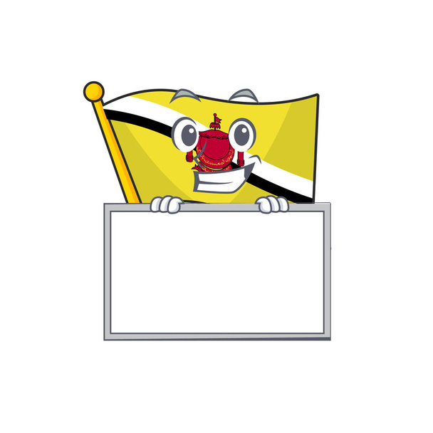 Grinning with board flag brunei darussalam on a cartoon - Vettoriali, immagini