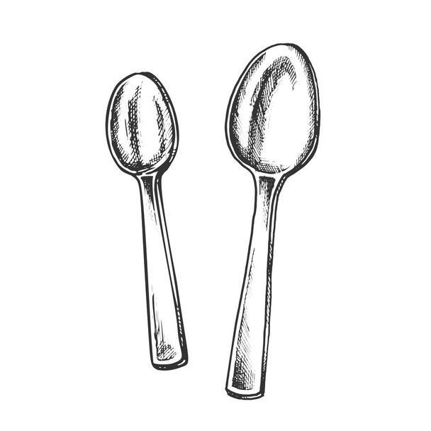 Spoons Metallic Kitchenware Monochrome Vector - Vector, Image