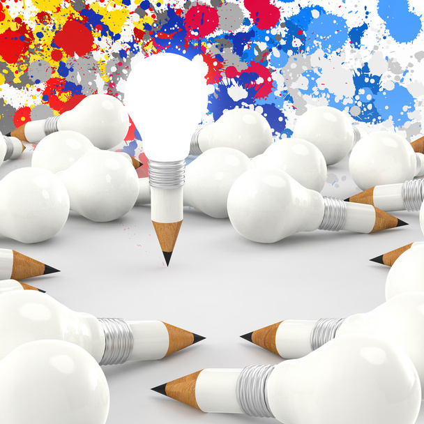творческий дизайн бизнеса, как карандаш лампочки 3d и брызг цвета
 - Фото, изображение