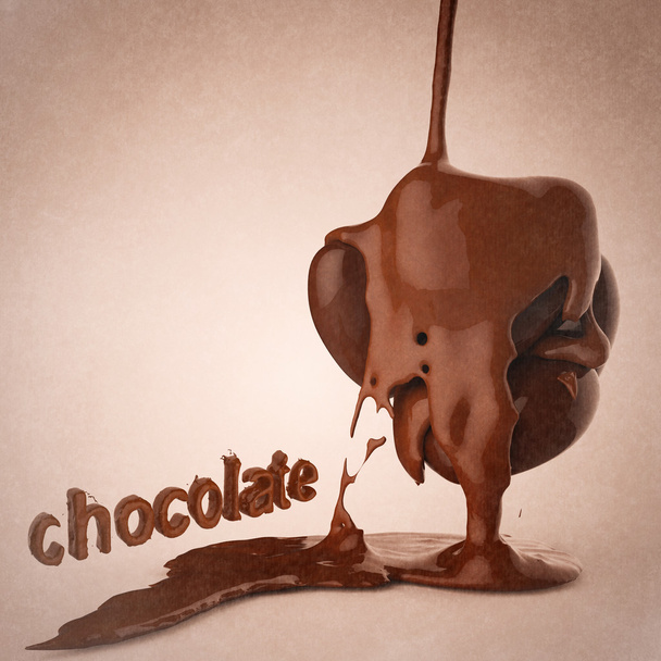 Close-up van chocolade siroop lekken over hart vorm symbool - Foto, afbeelding
