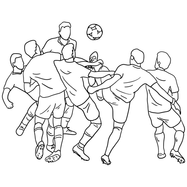six footballeur masculin jouant au football sur le terrain illustration vectorielle esquisse gribouille dessinée à la main avec des lignes noires isolées sur fond blanc
  - Vecteur, image