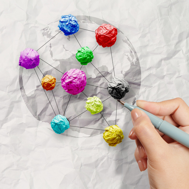 el renkleri buruşuk kağıt sosyal ağ yapısı olarak çizer - Fotoğraf, Görsel