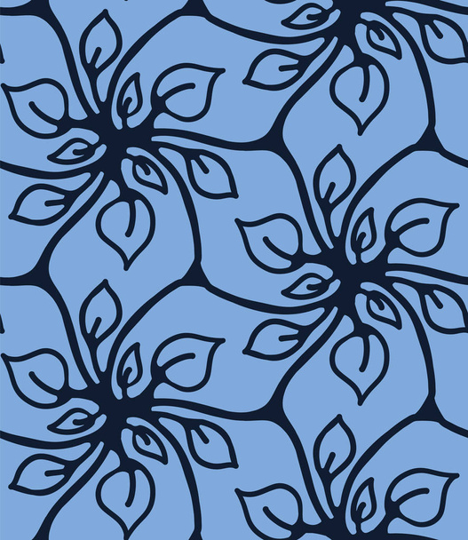 Patrón sin costuras índigo azul motivo de la flor estilo japonés. Tejidos de damasco floral teñidos a mano. Monocromo de moda decorativo por todas partes imprimir
.  - Vector, imagen