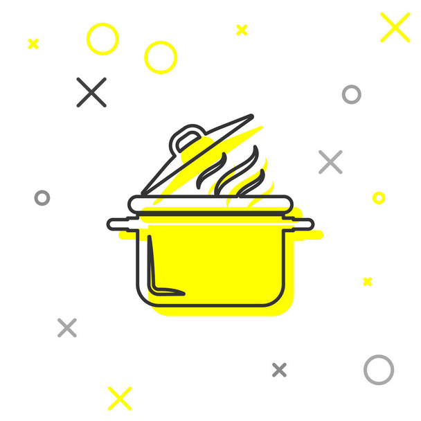 灰色の線白色の背景に隔離された調理ポットアイコン。沸騰またはシチュー食品のシンボル。ベクターイラスト - ベクター画像
