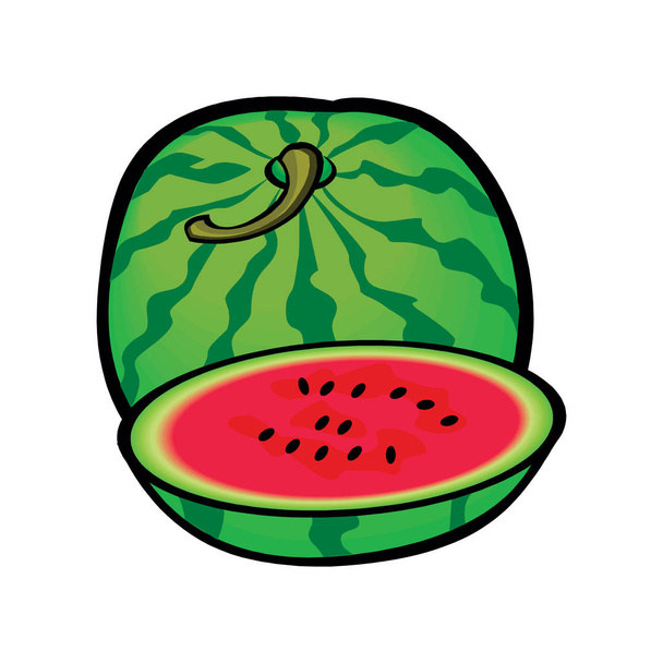 Watermeloen, vectoricoon op een witte achtergrond - Vector, afbeelding
