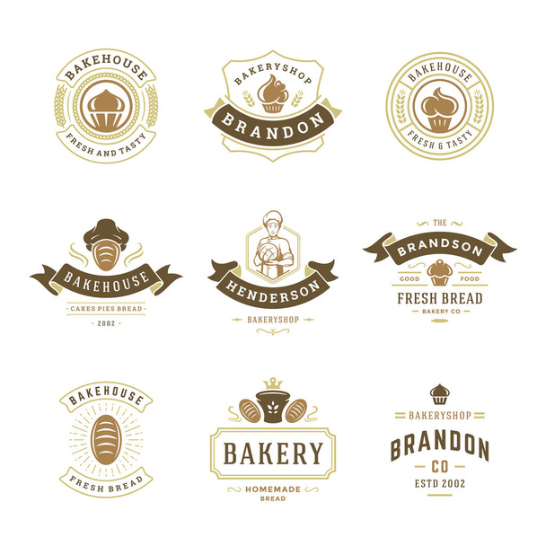 Bakery logos and badges design templates set vector illustration. - Διάνυσμα, εικόνα