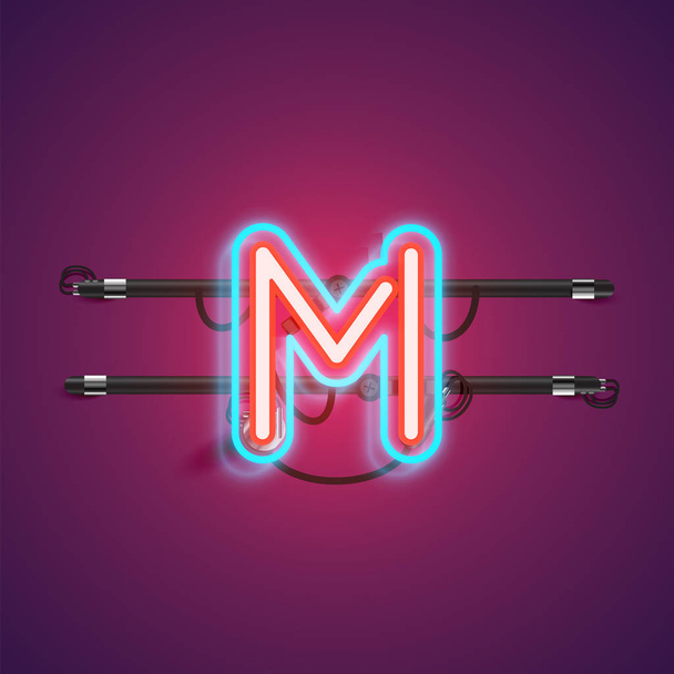 Realistic glowing double neon charcter from a fontset with conso - Vector, Image