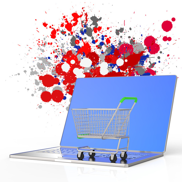 online shopping 3d on splash colors background - Photo, Image