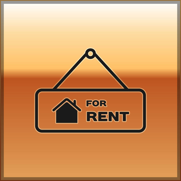 Black Hanging sign with text For Rent icon isolated on gold background. Signboard with text For Rent. Vector Illustration - Vector, Image