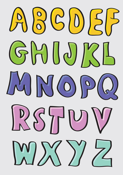 Colorful Hand Drawn Cartoon Alphabets Set - Vector, afbeelding