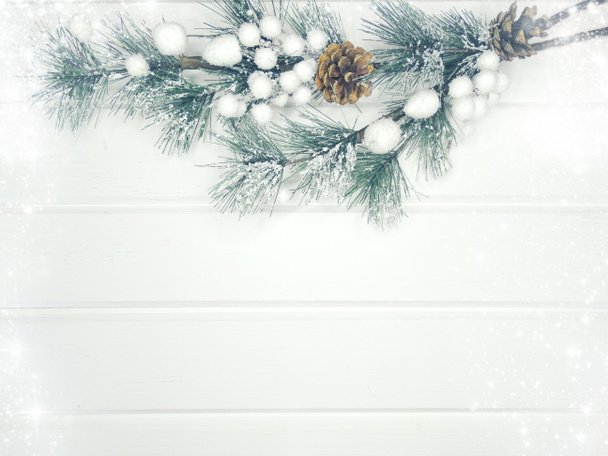 зимний фон с конусами елки и снегом
 - Фото, изображение