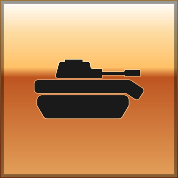 Ícone de tanque militar preto isolado no fundo dourado. Ilustração vetorial
 - Vetor, Imagem