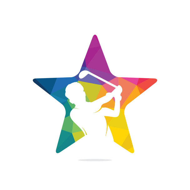 Star Golf club vector logo design. Golf player hits ball inspiration Logo design - Vector, Image