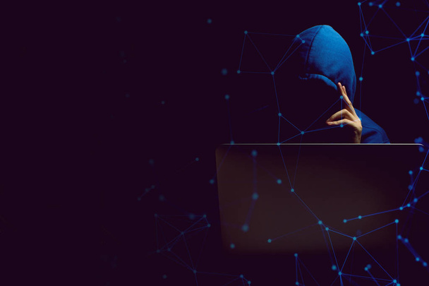 hacker man terrorist with virus computer attack to server network system online in data internet security hacking concept - Φωτογραφία, εικόνα