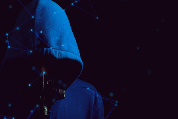 hacker man terrorist with virus computer attack to server network system online in data internet security hacking concept - Φωτογραφία, εικόνα